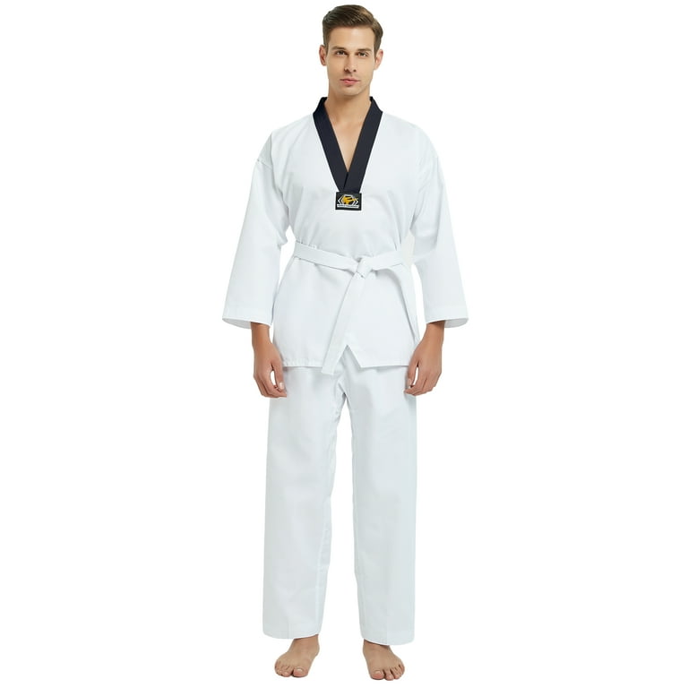 Toptie 7.5 Oz Taekwondo Uniform Martial Arts Uniform TKD Dobok Student  Uniform with Belt-black trim-Size 00