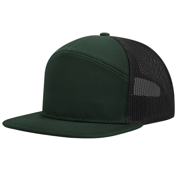 Toptie 7 Panel Trucker Cap Adjustable Snapback Flat Bill Mesh Back Hip Hop Hat-Army Green
