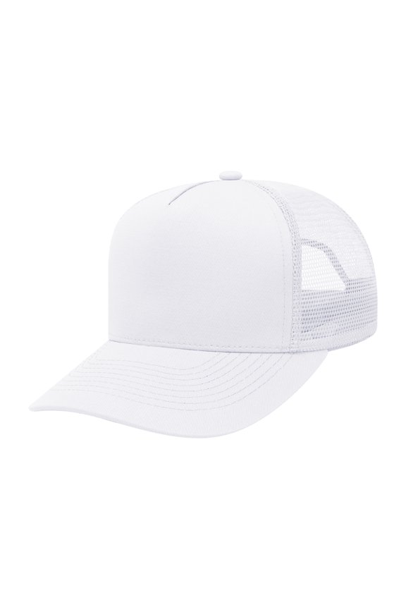 Adjustable Snapback Baseball Cap, Snapback Cap Trucker Hat Mid Profile Mesh Back Cotton Twill Wholesale-White