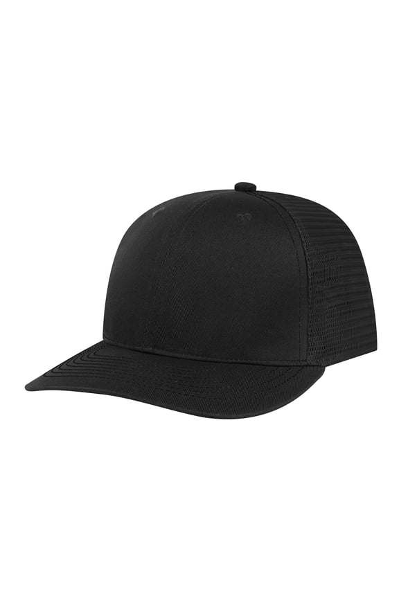 6 Panel Trucker Cap Adjustable Snapback Cap, Structured Mid Profile-Black Grey