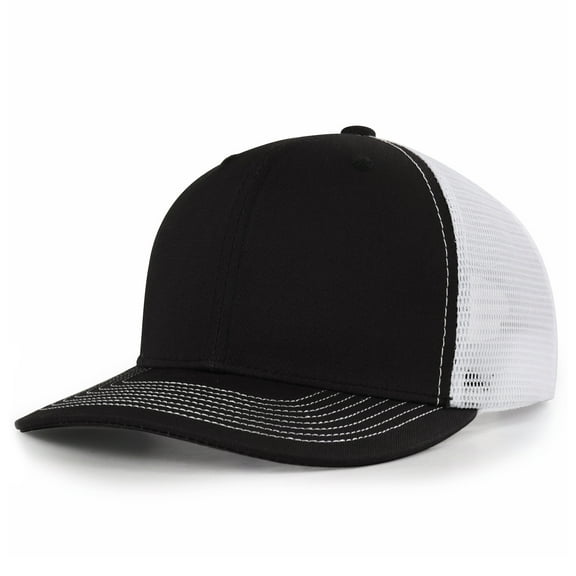 TOPTIE 6 Panel Trucker Cap Adjustable Snapback Cap, Structured Mid Profile-Black White