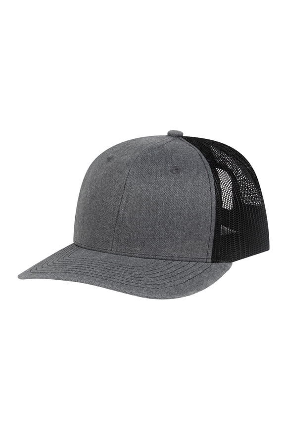 6 Panel Trucker Cap Adjustable Snapback Cap, Structured Mid Profile-HEATHER DARK GREY