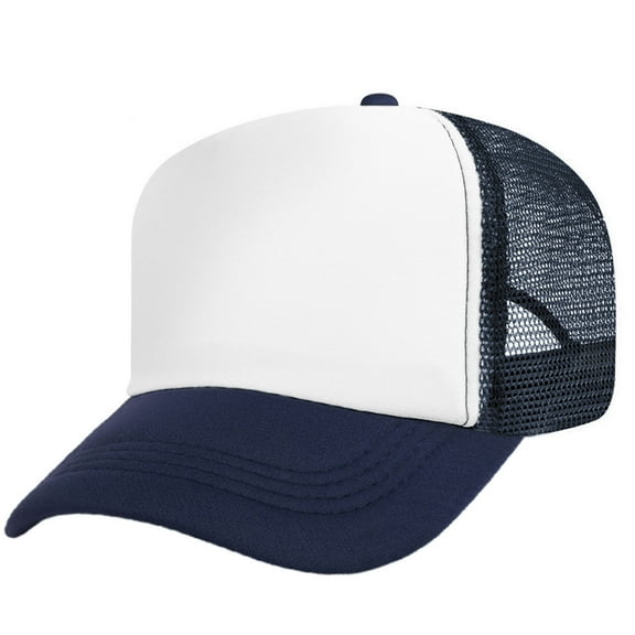 Toptie Adult 5 Panel Mid Profile Mesh Back Trucker Hat Foam Snapback Hat-Navy/White