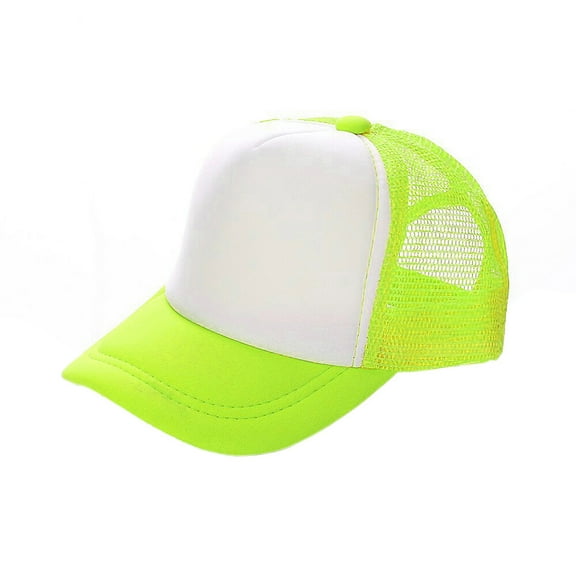 Toptie Adult 5 Panel Mid Profile Mesh Back Trucker Hat Foam Snapback Hat-Neon Yellow/White