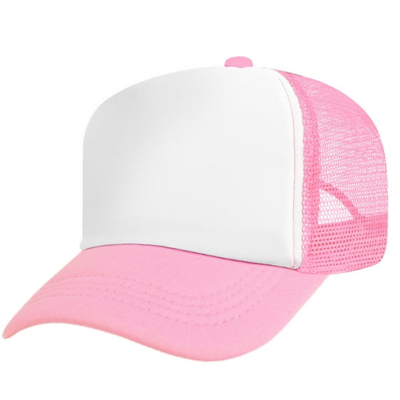 Toptie Adult 5 Panel Mid Profile Mesh Back Trucker Hat Foam Snapback Hat-Pink/White