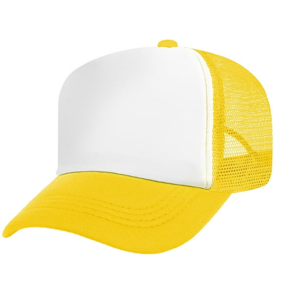 Toptie Adult 5 Panel Mid Profile Mesh Back Trucker Hat Foam Snapback Hat-Yellow/White