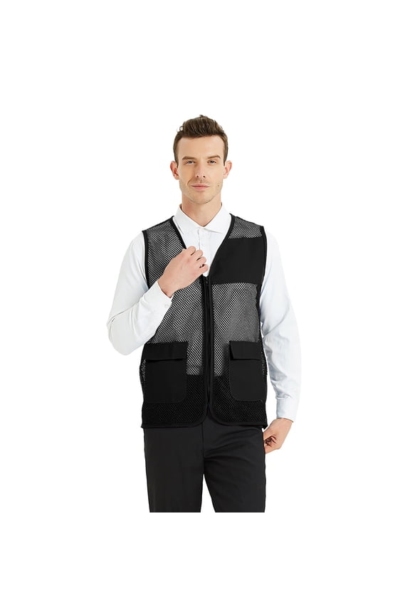 Adult Mesh Vest Zipper Supermarket Team Volunteer Uniform Vest - Black