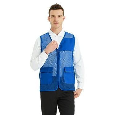 Toptie Adult Mesh Vest Zipper Supermarket Team Volunteer Uniform Vest - Blue