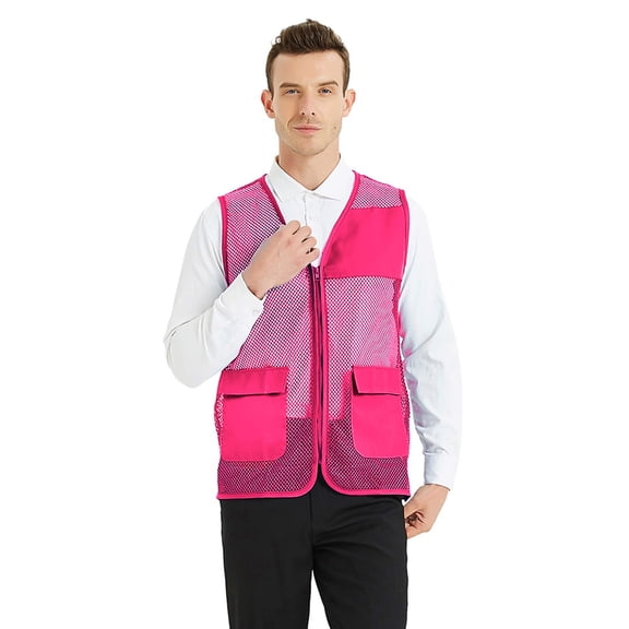 Toptie Adult Mesh Vest Zipper Supermarket Team Volunteer Uniform Vest - Orange