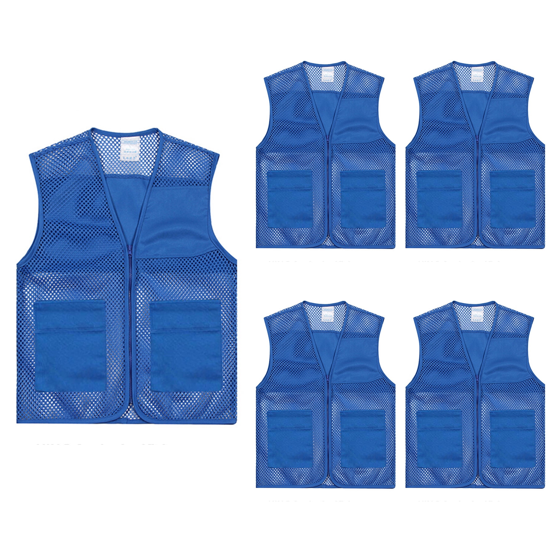 Toptie Adult Mesh Volunteer Vest Activity Team Supermarket Vest With Pocket(5 Packs)-Blue-2XL