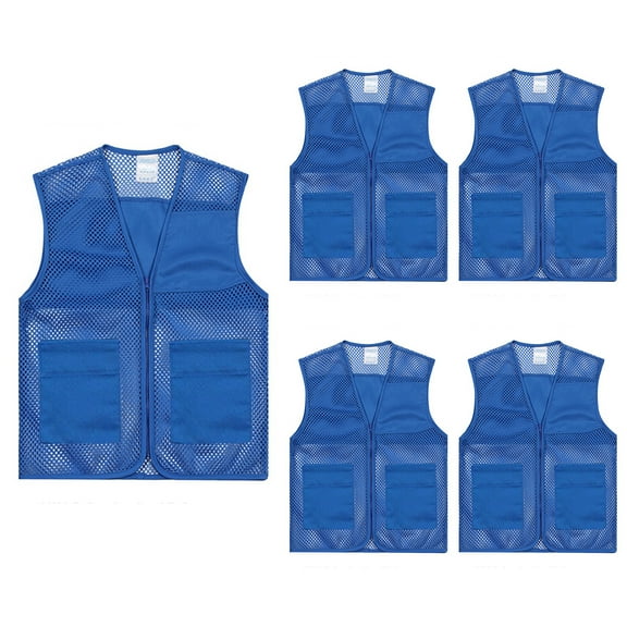 Toptie Adult Mesh Volunteer Vest Activity Team Supermarket Vest With Pocket(5 Packs)-Blue-XL