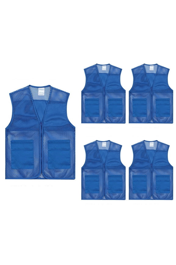 Adult Mesh Volunteer Vest Activity Team Supermarket Vest With Pocket(5 Packs)-Blue-XL