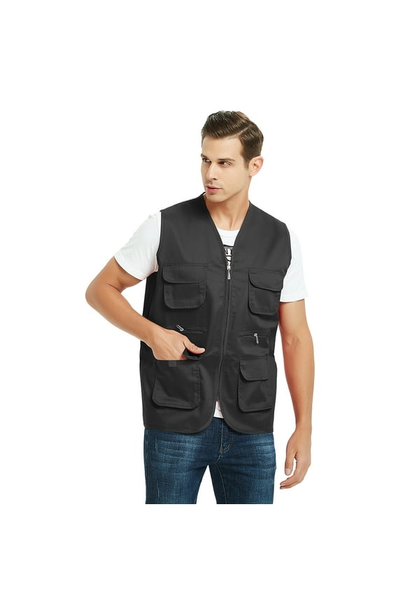 Adult Supermarket Volunteer Vest Travel Safari Multi-pocket Waistcoat-Black-L