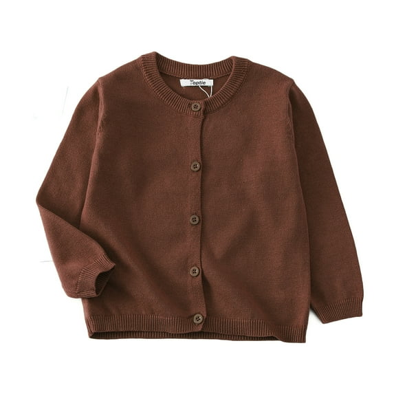 Toptie Baby Girl Toddler Cotton Uniform Cardigan Sweater-Coffee-4T