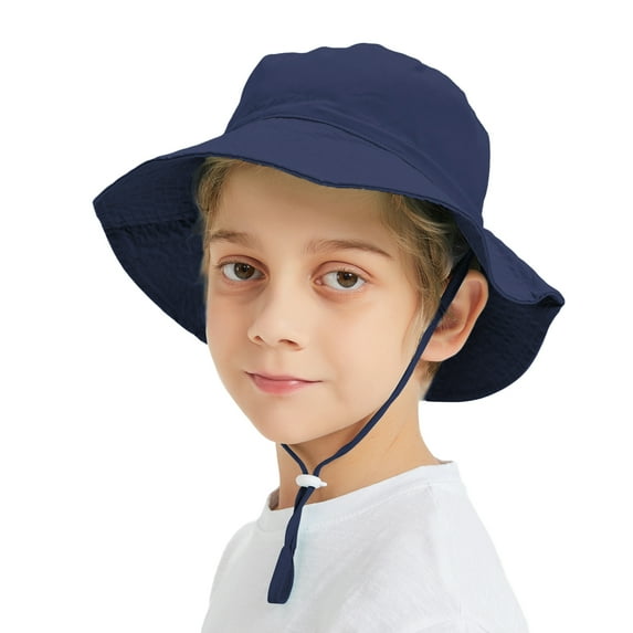 Toptie Baby Kids Toddler Girls Boys Bucket UV Sun Protection Hat with Adjustable Drawstring & Chin Strap-Navy-M