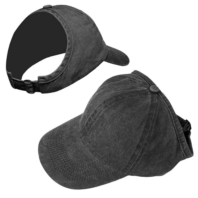 Toptie Backless Washed Cotton Ponytail Cap Messy Bun Curly Hair Baseball  Caps for Women-Black 