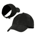 thumbnail image 1 of Toptie Backless Washed Cotton Ponytail Cap Messy Bun Curly Hair Baseball Caps for Women-Black, 1 of 8