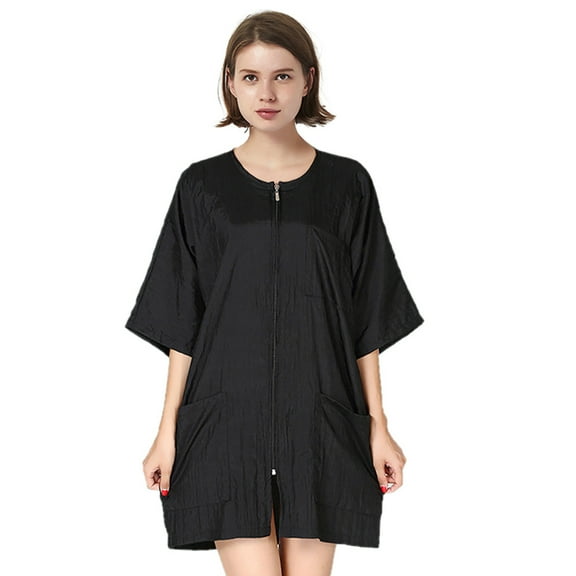 Toptie Barber Haircut Cape Apron Hair Grooming Smock Jacket with Pockets, Waterproof Nail SPA Salon Gown-Black