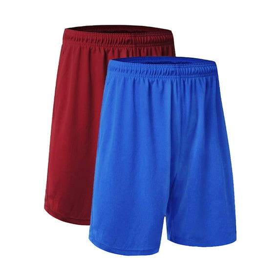 Toptie Big Boys 2 / 3 Packs Soccer Shorts Athletic Running Shorts with Pockets-Blue/Red-L (14/16)
