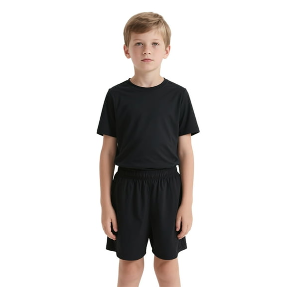 Toptie Big Boys Youth Soccer Short, 8 Inches Running Shorts with Pockets-Black-L/ 14-16