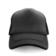 Toptie Blank 5 Panel Trucker Hat Foam Front Mesh Back 2 Tone Trucker Snapback Hat-Black