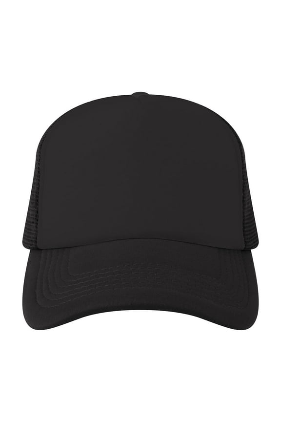 Blank 5 Panel Trucker Hat Foam Front Mesh Back 2 Tone Trucker Snapback Hat-Black