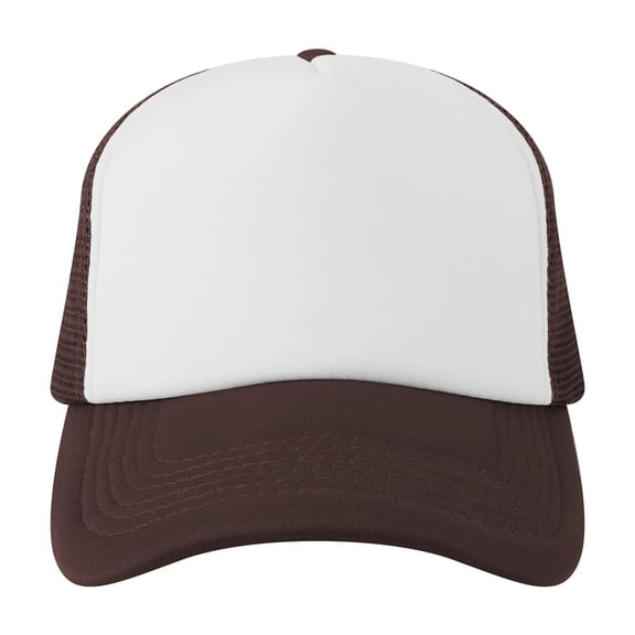 TOPTIE Blank 5 Panel Trucker Hat Foam Front Mesh Back 2 Tone Trucker Snapback Hat-Brown White