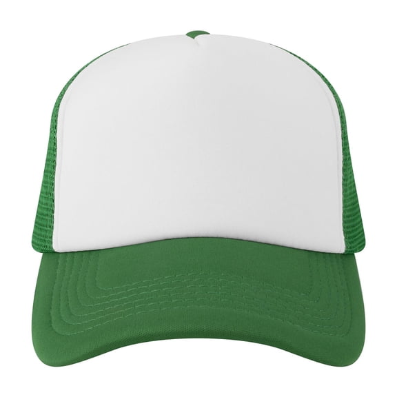 TOPTIE Blank 5 Panel Trucker Hat Foam Front Mesh Back 2 Tone Trucker Snapback Hat-Green White
