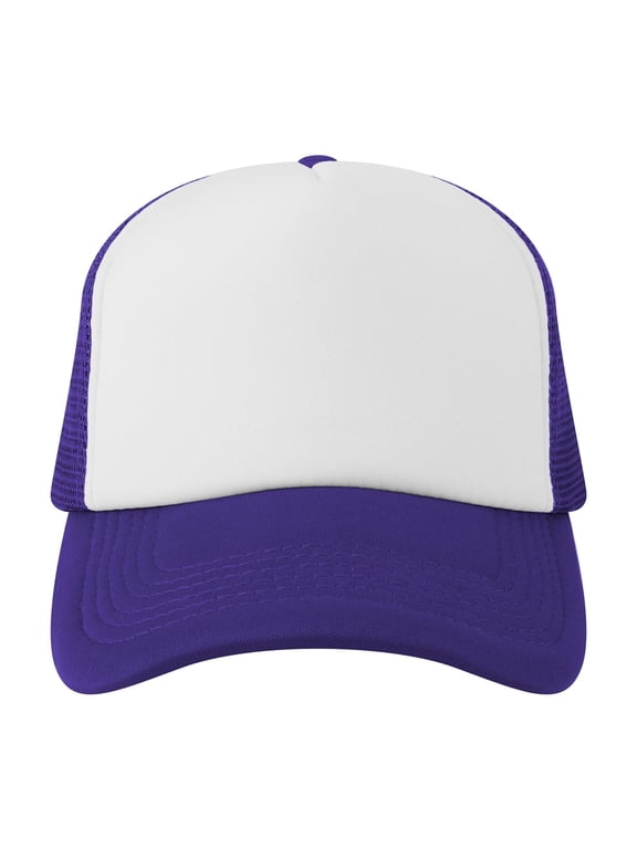 Blank 5 Panel Trucker Hat Foam Front Mesh Back 2 Tone Trucker Snapback Hat-Purple White