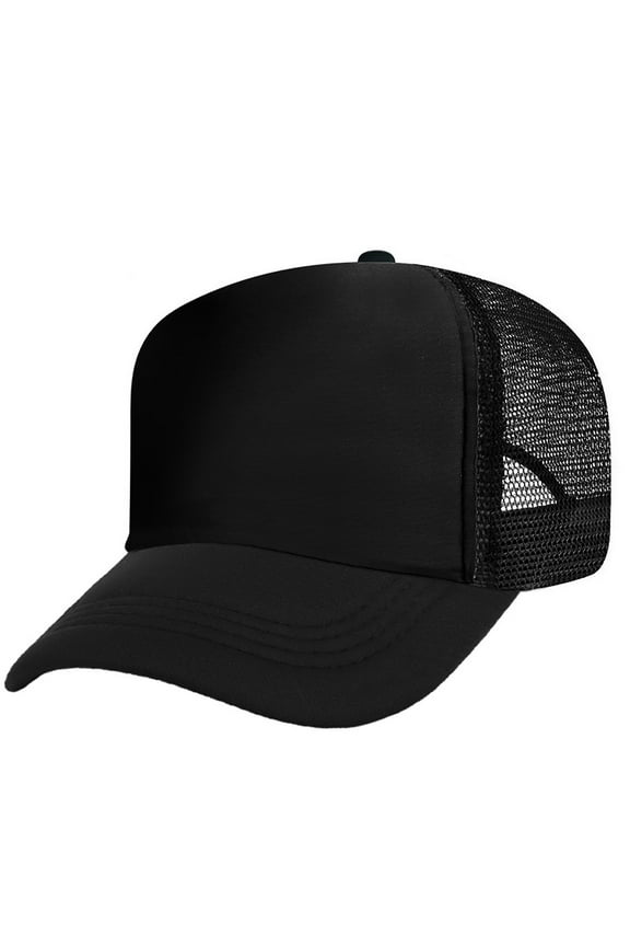 Blank Kids 5 Panel Mesh Trucker Cap Foam Front Snapback for Boys Girls Baseball Cap-Black