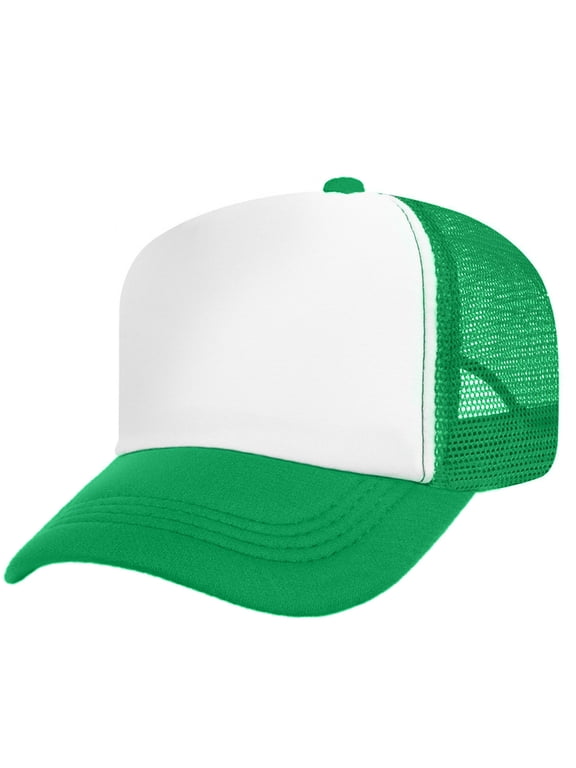 Blank Kids 5 Panel Mesh Trucker Cap Foam Front Snapback for Boys Girls Baseball Cap-Green/White