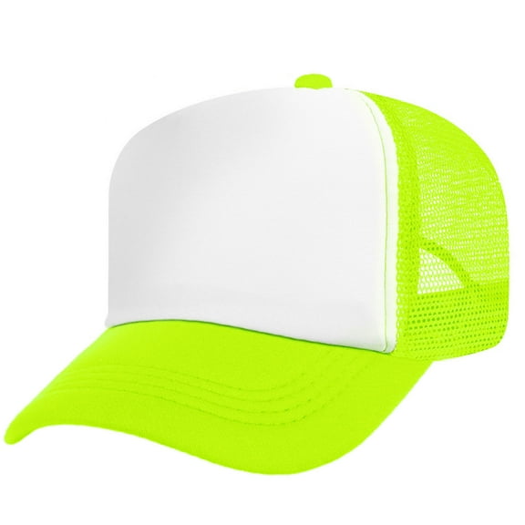 Toptie Blank Kids 5 Panel Mesh Trucker Cap Foam Front Snapback for Boys Girls Baseball Cap-Neon Yellow/White