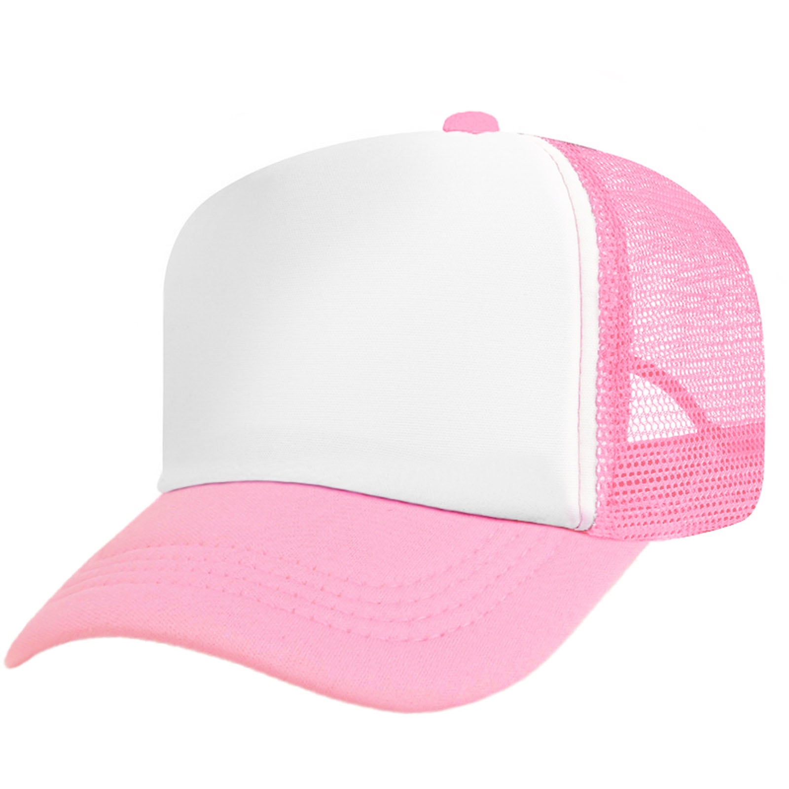Toptie Blank Kids 5 Panel Mesh Trucker Cap Foam Front Snapback for Boys Girls Baseball Cap-Pink/White
