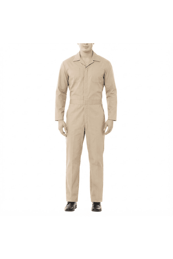 Blended Long Sleeve Coverall for Men, Khaki Coverall Regular Length