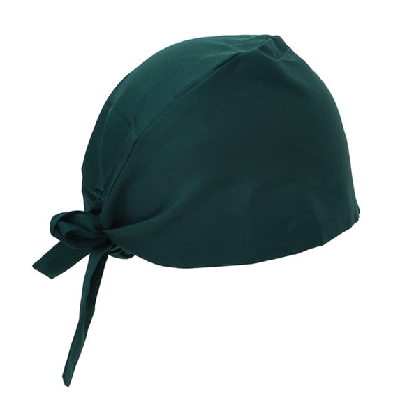 Toptie Bouffant Working Caps with Buttons and Sweatband Adjustable Cotton Working Hats for Women Men-Tie-Back Dark Green