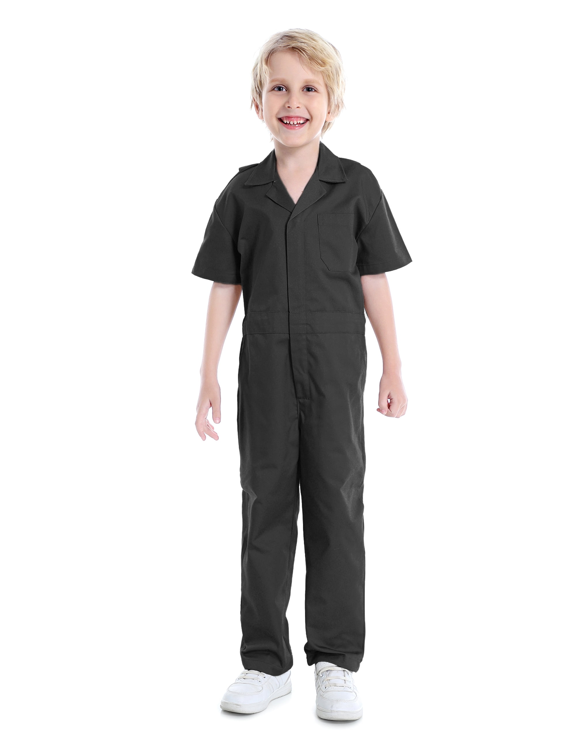 Toptie Boy s Coverall Child s Mechanic Halloween Costume Jumpsuit Short Sleeve Black 7 8Y