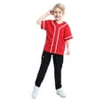 thumbnail image 1 of TOPTIE Boys Baseball Jersey, Kids Button Down Jersey T-Shirt Softball-Red White-4T, 1 of 8