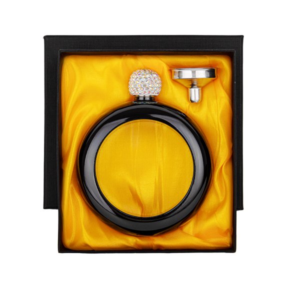 Toptie Bracelet Bangle Flask for Liquor 3.5 oz Stainless Steel Bracelet Flask Gift Ideas for Women (Black with Rhinestones Lid)