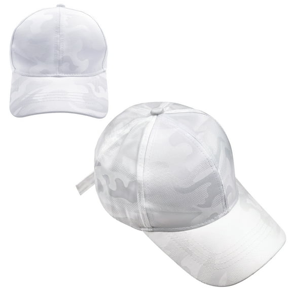 Toptie Camouflage Baseball Cap 6 Panel Quick-Dry Baseball Cap Unisex Adjustable Tactical Hat-White