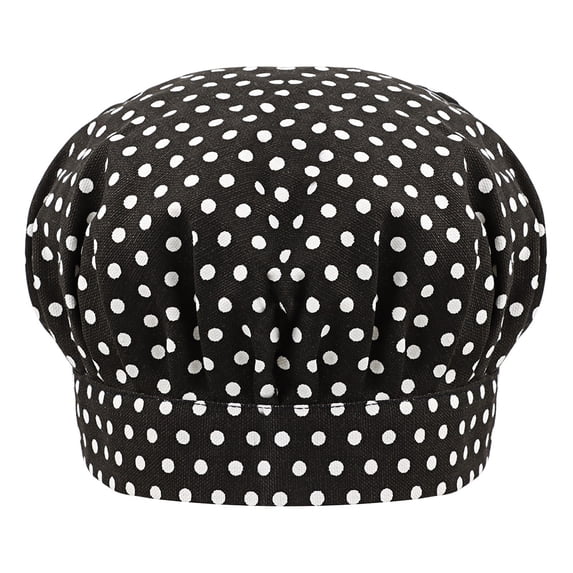 Toptie Chef Hat for Kid & Adult, Cotton Elastic Adjustable Kitchen Cooking Baking Hat-Black Dot-L