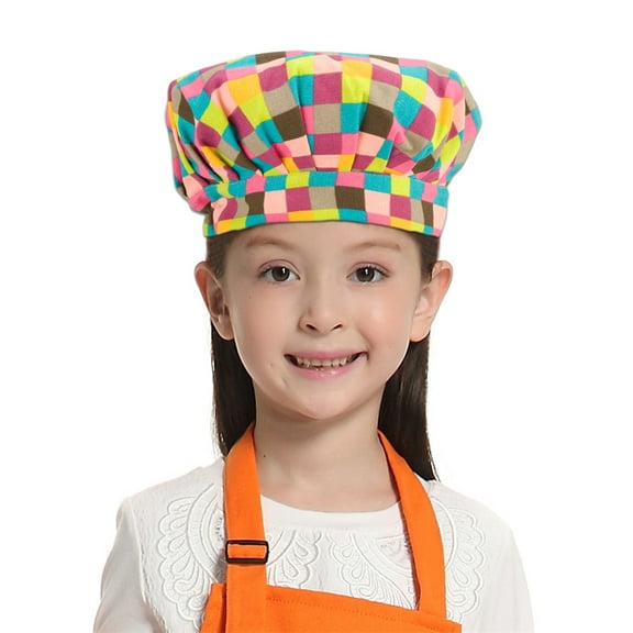 TOPTIE Chef Hat for Kid & Adult, Cotton Elastic Adjustable Kitchen Cooking Baking Hat-Grid-M