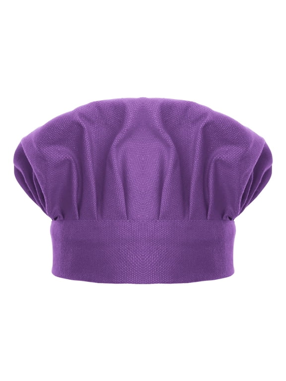 Chef Hat for Kid & Adult, Cotton Elastic Adjustable Kitchen Cooking Baking Hat-Purple-L