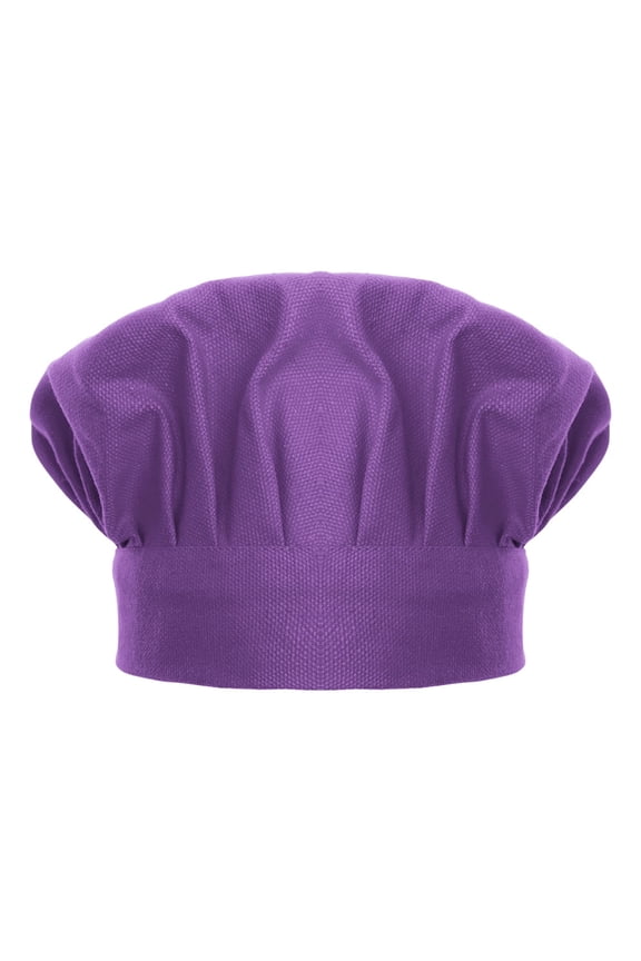 Chef Hat for Kid & Adult, Cotton Elastic Adjustable Kitchen Cooking Baking Hat-Purple-L