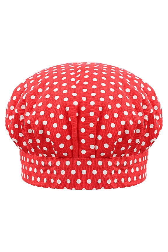 Chef Hat for Kid & Adult, Cotton Elastic Adjustable Kitchen Cooking Baking Hat-Red Dot-M