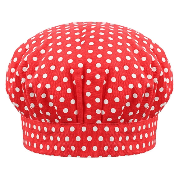 Toptie Chef Hat for Kid & Adult, Cotton Elastic Adjustable Kitchen Cooking Baking Hat-Red Dot-M