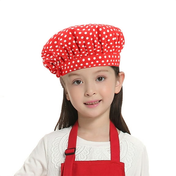 TOPTIE Chef Hat for Kid & Adult, Cotton Elastic Adjustable Kitchen Cooking Baking Hat-Red Dot-S