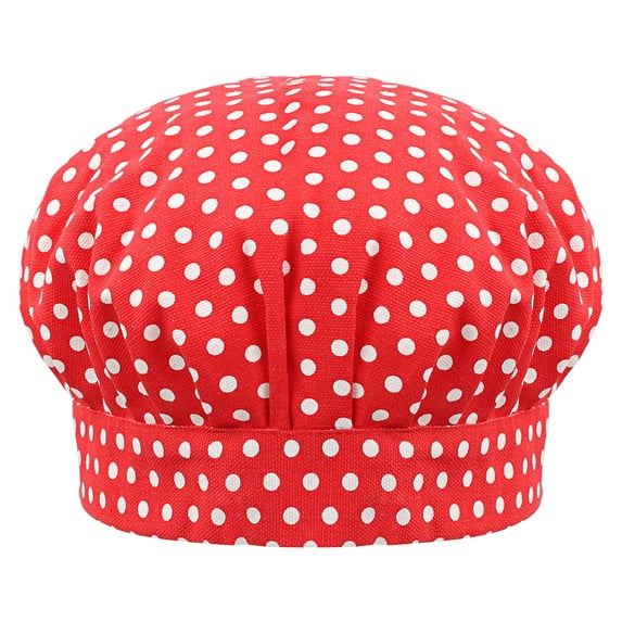 Toptie Chef Hat for Kid & Adult, Cotton Elastic Adjustable Kitchen Cooking Baking Hat-Red Dot-S