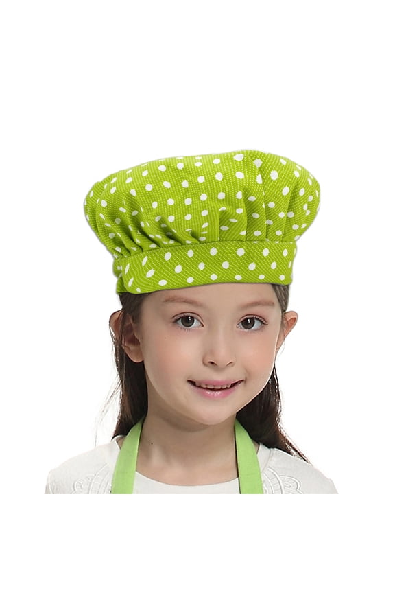 Chef Hat for Kid & Adult, Cotton Elastic Adjustable Kitchen Cooking Baking Hat-green dot-M