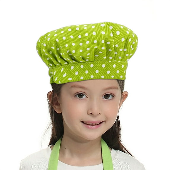 TOPTIE Chef Hat for Kid & Adult, Cotton Elastic Adjustable Kitchen Cooking Baking Hat-green dot-S