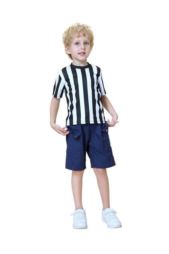 Children's Referee Shirt Costume Kids Ref Uniform for Soccer Football Basketball-S